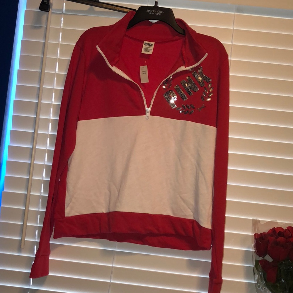 red and white PINK sweatshirt